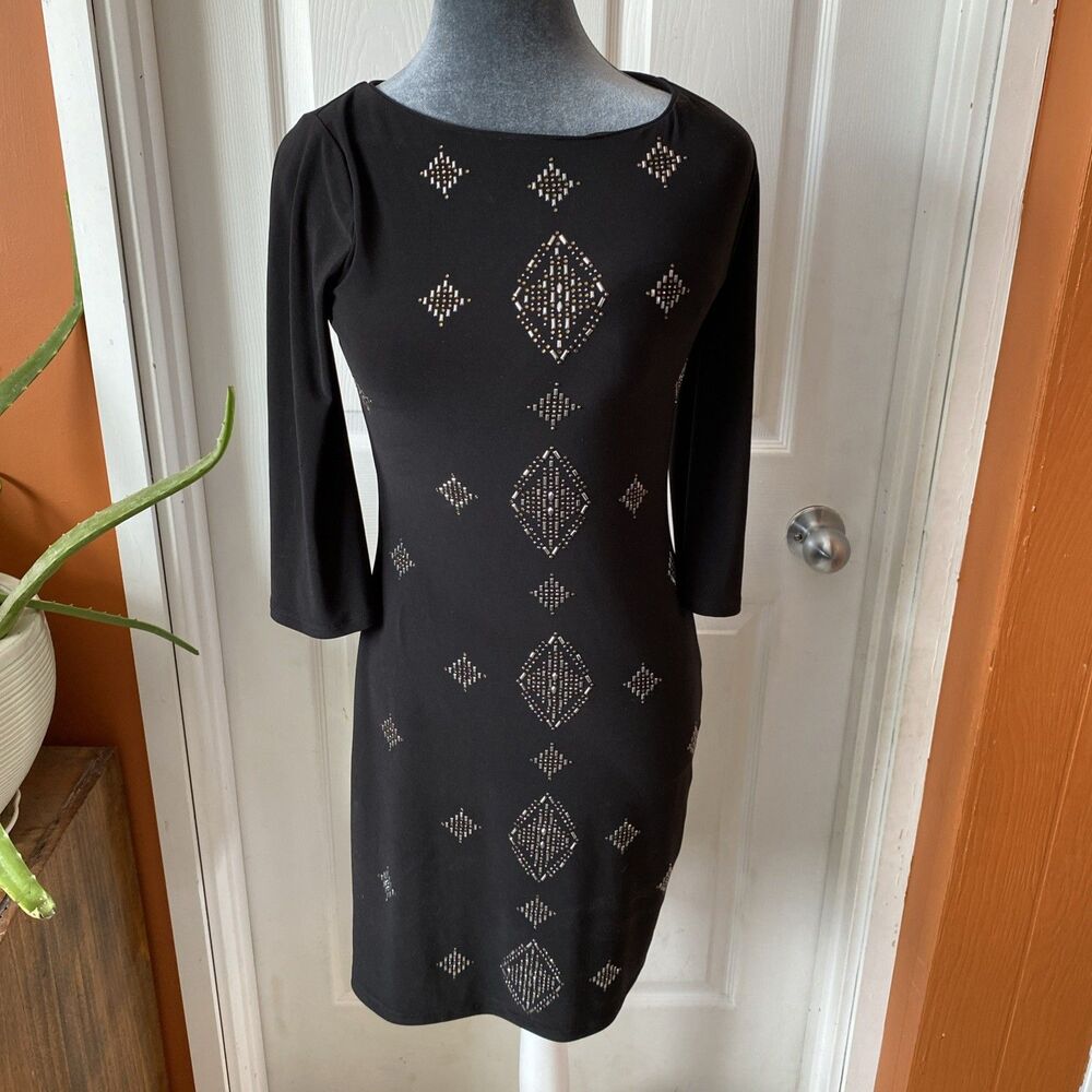 White House Black Market Dress Women’s Size XXS Round Neck 3/4 Sleeve Bodycon